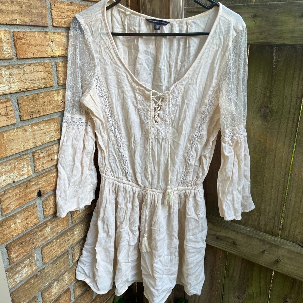 American Eagle Outfitters Cream Lace-Up Dress